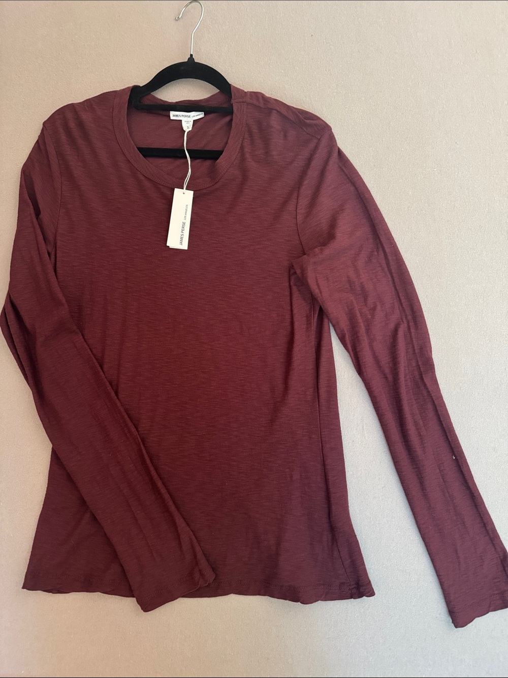 James Perse Slub Long-Sleeve Crew Tee in Burgundy